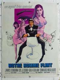 g086 OUR MAN FLINT linen French 24x32 movie poster '66 James Coburn