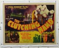 g238 CLUTCHING HAND linen half-sheet movie poster '36 serial, Mulhall