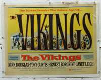 g256 VIKINGS linen half-sheet movie poster '58 Kirk Douglas, Tony Curtis