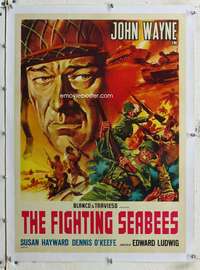 g117 FIGHTING SEABEES linen Italian export movie poster R60s John Wayne