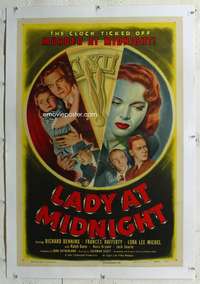 g379 LADY AT MIDNIGHT linen one-sheet movie poster '48 cool film noir image!