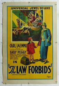 g383 LAW FORBIDS linen one-sheet movie poster '24 Baby Peggy stone litho!