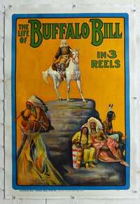 g386 LIFE OF BUFFALO BILL linen one-sheet movie poster '14 cool stone litho!