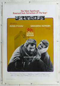 g391 LION IN WINTER linen one-sheet movie poster '68 Kate Hepburn, O'Toole