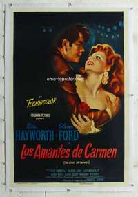 g396 LOVES OF CARMEN linen Spanish/U.S. one-sheet movie poster '48 Rita Hayworth