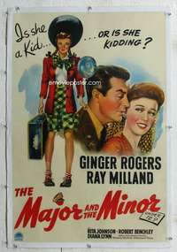 g400 MAJOR & THE MINOR linen one-sheet movie poster '42 pretty Ginger Rogers