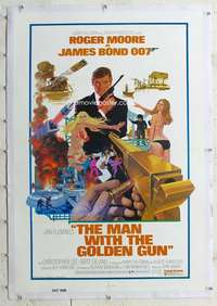 g403 MAN WITH THE GOLDEN GUN linen one-sheet movie poster '74 Moore as Bond!