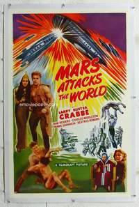 g405 MARS ATTACKS THE WORLD linen one-sheet movie poster R50 Buster Crabbe