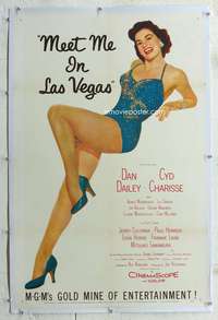 g409 MEET ME IN LAS VEGAS linen one-sheet movie poster '56 sexy Cyd Charisse!