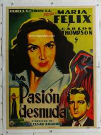 g154 LA PASION DESNUDA linen Mexican poster '53 Maria Felix