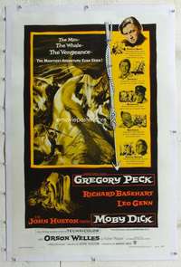 g416 MOBY DICK linen one-sheet movie poster '56 Gregory Peck, Orson Welles