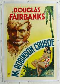 g420 MR ROBINSON CRUSOE linen one-sheet movie poster '32 Douglas Fairbanks