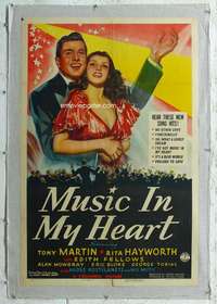g422 MUSIC IN MY HEART linen one-sheet movie poster '40 Rita Hayworth