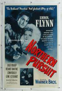 g428 NORTHERN PURSUIT linen one-sheet movie poster '43 Mountie Errol Flynn!