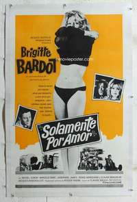 g432 ONLY FOR LOVE linen Spanish/U.S. one-sheet movie poster '63 Brigitte Bardot!