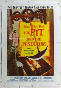 g445 PIT & THE PENDULUM linen one-sheet movie poster '61 Vincent Price, Poe