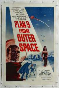 g446 PLAN 9 FROM OUTER SPACE linen one-sheet movie poster '58 worst Ed Wood!