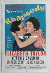 g463 RHAPSODY linen one-sheet movie poster '54 Liz Taylor, Vittorio Gassman