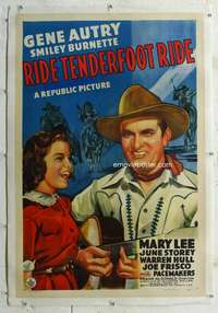 g464 RIDE TENDERFOOT RIDE linen one-sheet movie poster R48 Autry w/guitar!