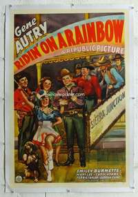g465 RIDIN' ON A RAINBOW linen one-sheet movie poster '41 Gene Autry sings!