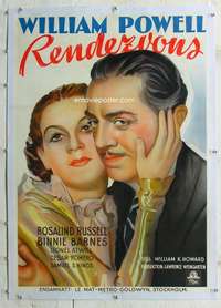 g064 RENDEZVOUS linen Swedish movie poster '35 William Powell