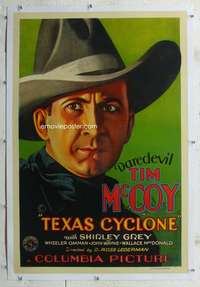 g507 TEXAS CYCLONE linen signed one-sheet movie poster '32 Tim McCoy!