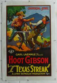 g509 TEXAS STREAK linen one-sheet movie poster '26 fighting Hoot Gibson!