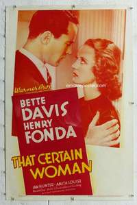 g510 THAT CERTAIN WOMAN linen one-sheet movie poster '37 Bette Davis, Fonda