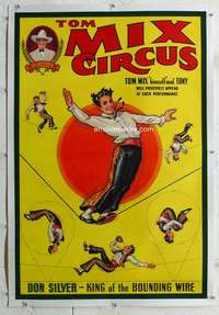 g009 TOM MIX CIRCUS linen circus one-sheet poster '30s Don Silver, tightrope!