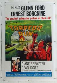 g520 TORPEDO RUN linen one-sheet movie poster '58 Glenn Ford, Ernest Borgnine