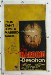 g215 DEVOTION linen window card movie poster '31 Ann Harding, Leslie Howard