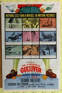 h792 3 WORLDS OF GULLIVER one-sheet movie poster '60 Ray Harryhausen