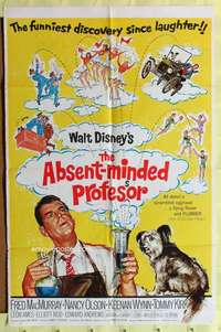 h784 ABSENT-MINDED PROFESSOR one-sheet movie poster '61 Disney, Flubber!