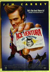 h780 ACE VENTURA one-sheet movie poster '94 pet detective Jim Carrey!