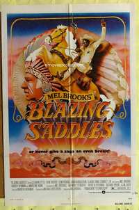 h733 BLAZING SADDLES one-sheet movie poster '74 classic Mel Brooks western!