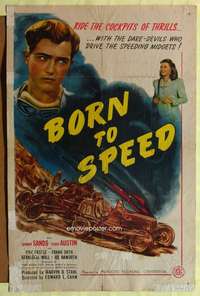 h726 BORN TO SPEED one-sheet movie poster '46 daredevil midget car racing!