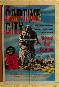 h710 CAPTIVE CITY one-sheet movie poster '52 John Forsythe, film noir!