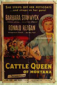 h703 CATTLE QUEEN OF MONTANA one-sheet movie poster '54 Stanwyck, Reagan