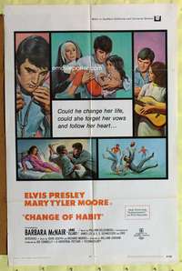 h702 CHANGE OF HABIT one-sheet movie poster '69 Elvis Presley, M.T. Moore