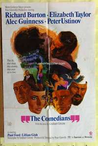 h689 COMEDIANS style B one-sheet movie poster '67 Richard Burton, Liz Taylor