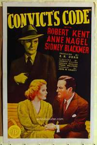 h679 CONVICT'S CODE one-sheet movie poster R50 Robert Kent, Anne Nagel