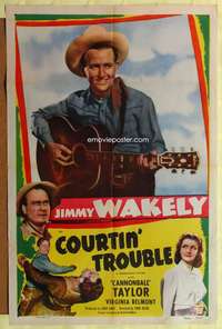 h665 COURTIN' TROUBLE one-sheet movie poster '48 Jimmy Wakely with guitar!