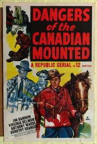 h654 DANGERS OF THE CANADIAN MOUNTED one-sheet movie poster '48 serial!