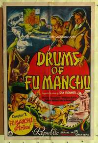 h611 DRUMS OF FU MANCHU Chap 1 one-sheet movie poster '40 Sax Rohmer serial