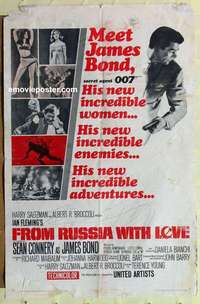 h552 FROM RUSSIA WITH LOVE int'l style one-sheet movie poster '64 Connery as Bond