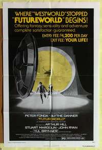 h548 FUTUREWORLD style B one-sheet movie poster '76 Peter Fonda, Yul Brynner
