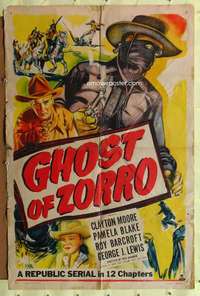 h529 GHOST OF ZORRO one-sheet movie poster '49 serial, Clayton Moore