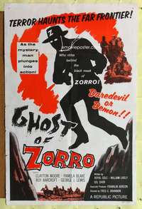 h528 GHOST OF ZORRO one-sheet movie poster '59 masked Clayton Moore!
