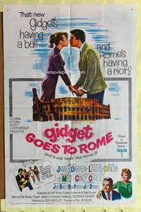 h525 GIDGET GOES TO ROME one-sheet movie poster '63 Darren, Cindy Carol