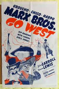 h522 GO WEST one-sheet movie poster R62 Groucho, Chico, Harpo Marx!